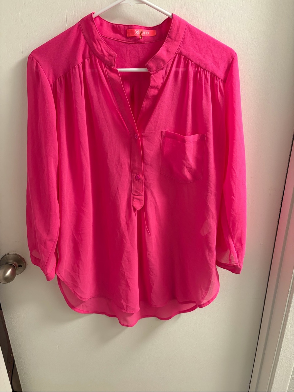 Xtaren Hot Pink Split-Neck Blouse